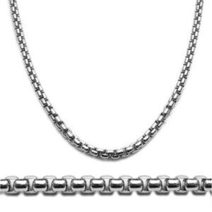 STERLING SILVER RHODIUM FINISH ROUND BOX CHAIN NECKLACE IN 3.0MM (GAUGE 300)